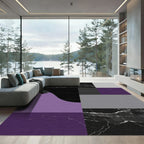 Modern Black Purple Gray Marbled Terrain Rug