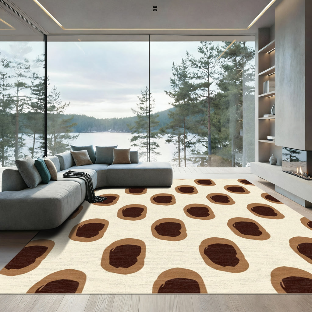 Brown And Cream Abstract Spot Rug