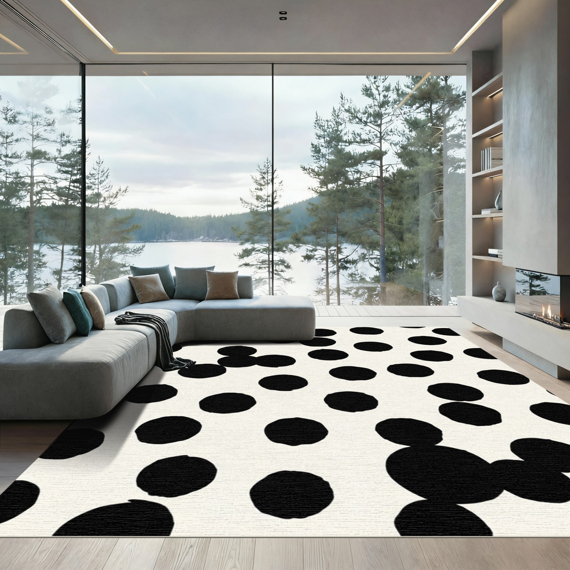 Black Dot Cream Scatter Rug