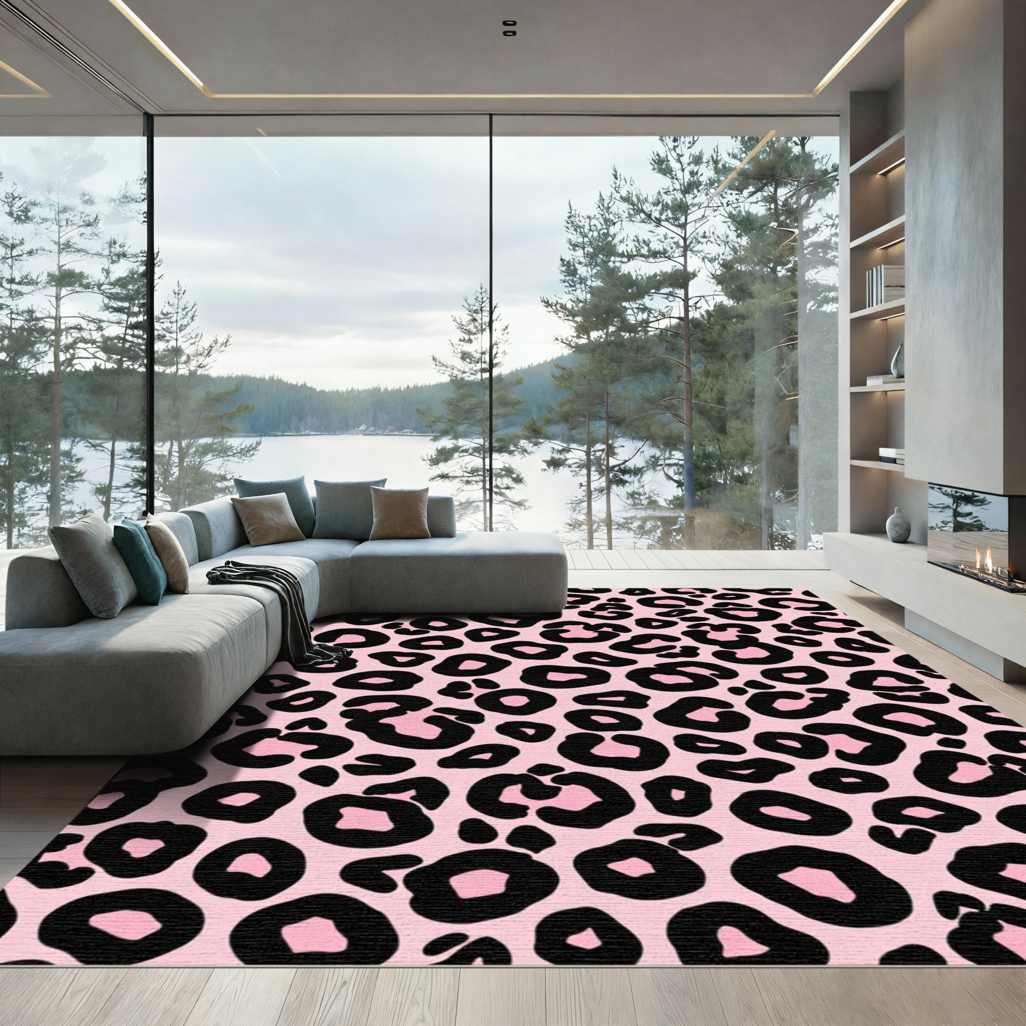 Pink Black Leopard Spots Rug