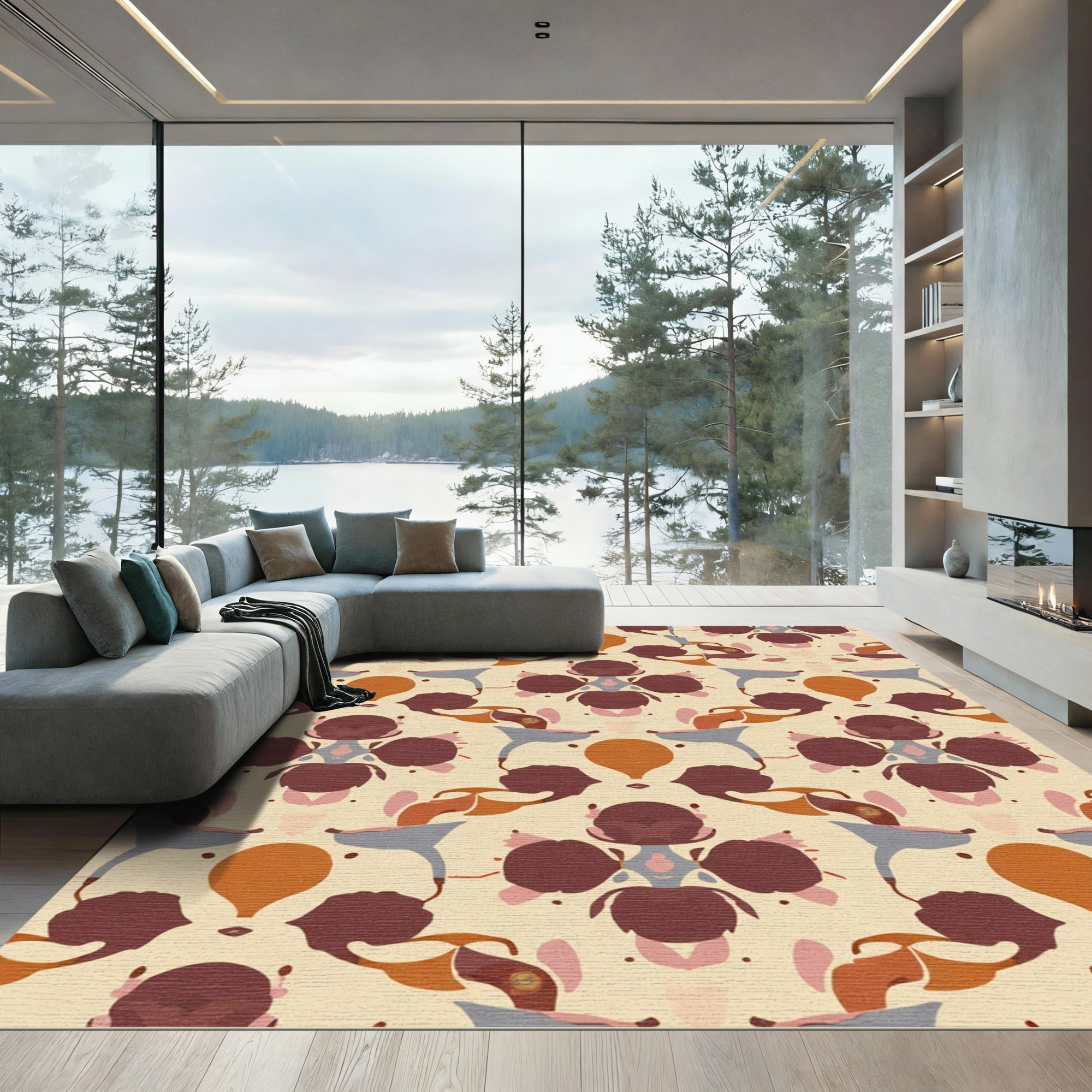 Terracotta Abstract Organic Symmetrical Rug