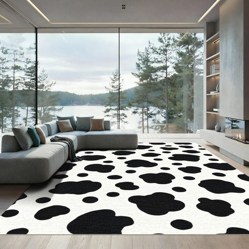 Black White Cow Spot Texture Rug