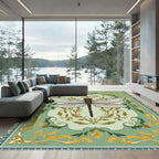 Emerald Dragonfly Floral Scroll Rug