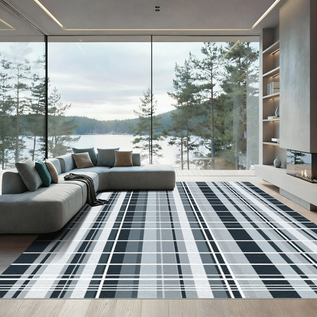 Cool Gray Plaid Lines Rug