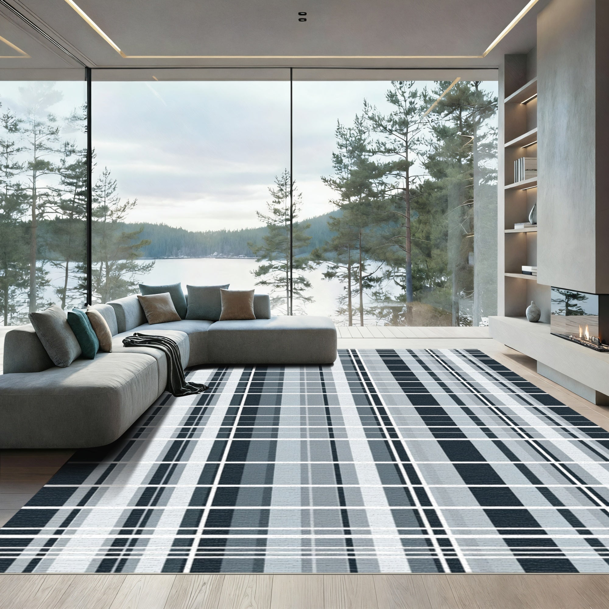 Cool Gray Plaid Lines Rug