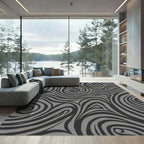 Dark Gray Abstract Swirl Fibers Rug