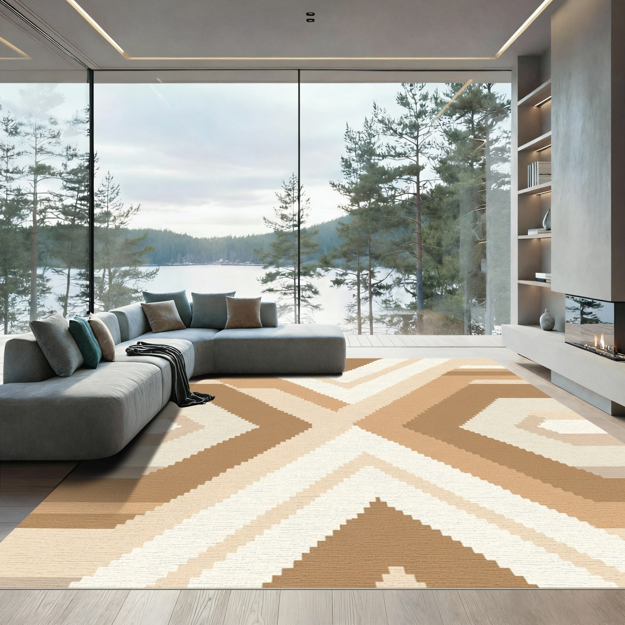 Abstract Geometric Earth Tone Accents Rug