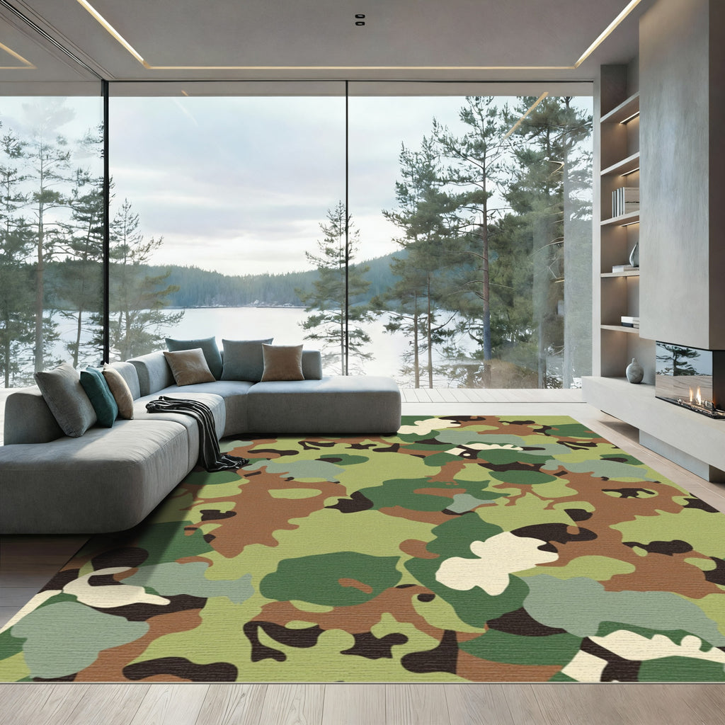 Woodland Camouflage Green Brown Blend Rug