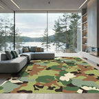 Woodland Camouflage Green Brown Blend Rug