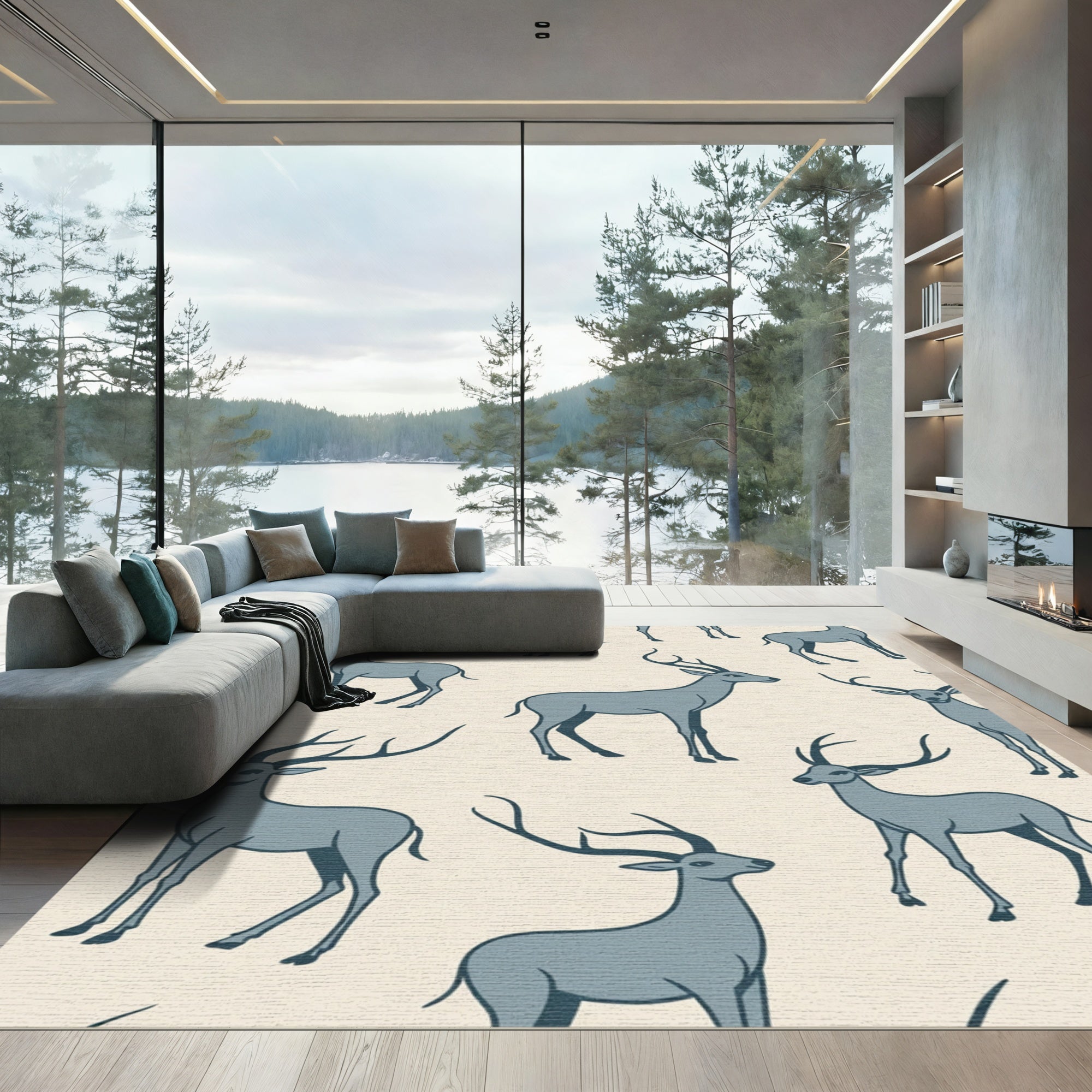 Slate Gray Antelope Scenic Repeat Rug