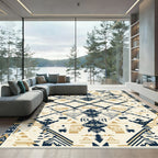 Cream Gray Navy Geometric Tribal Diamonds Rug