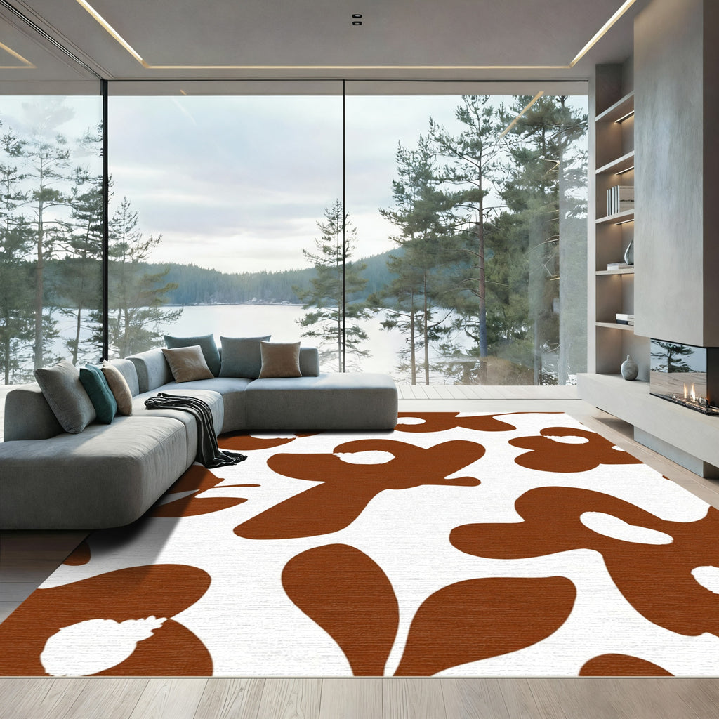 Brown Abstract Floral Arrangement Rug