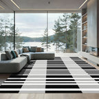 Classic Black Gray Plaid Strips Rug
