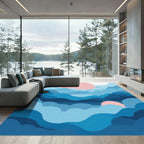 Abstract Blue Cloudscape With Pink Sun Rug