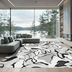 Monochrome Abstract Flow Organic Shapes Rug