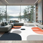 Orange Gray Abstract Organic Shape Rug