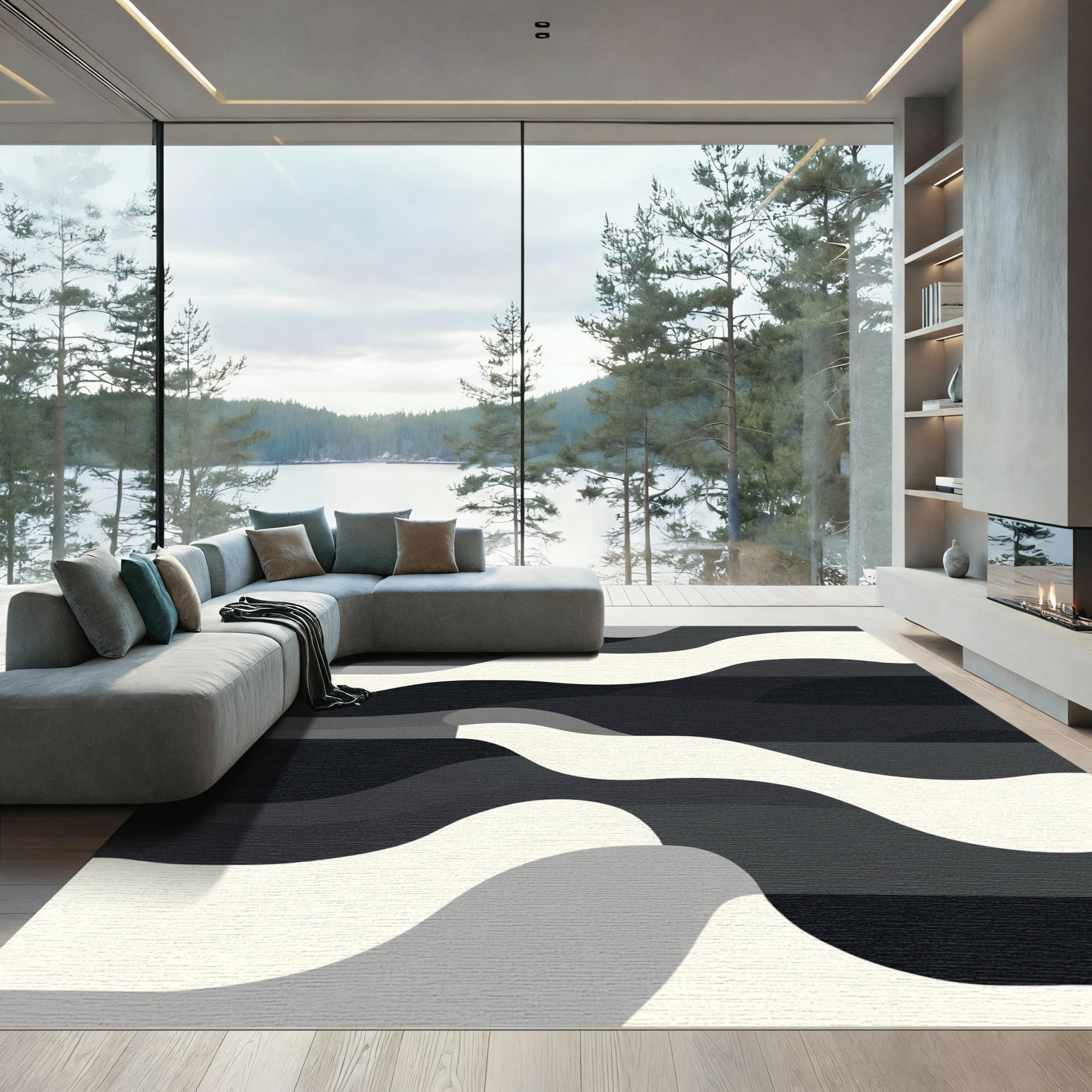Monochromatic Wave Stripe Fluidity Rug