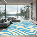Abstract Blue Wave Stripes Rug