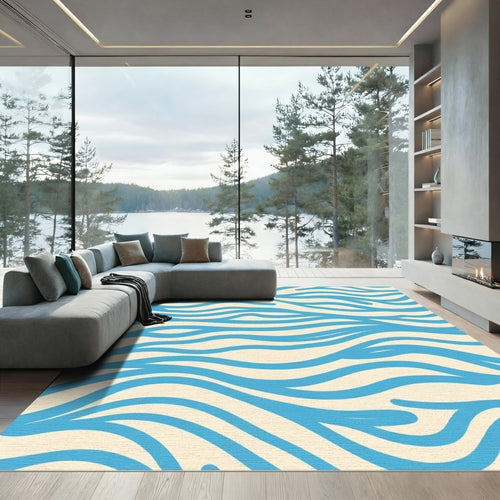 Abstract Blue Wave Stripes Rug