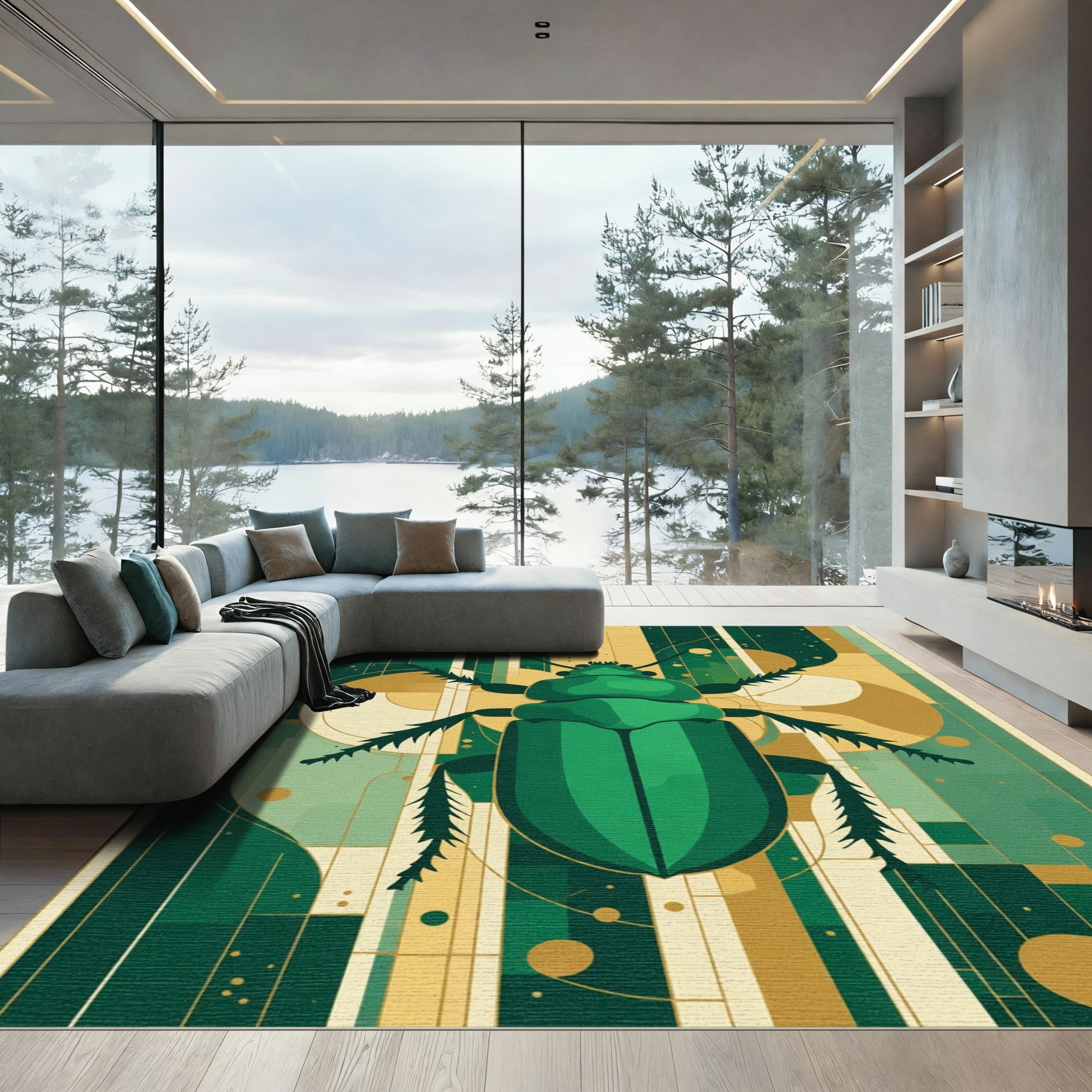 Emerald Beetle Geometric Art Deco Rug