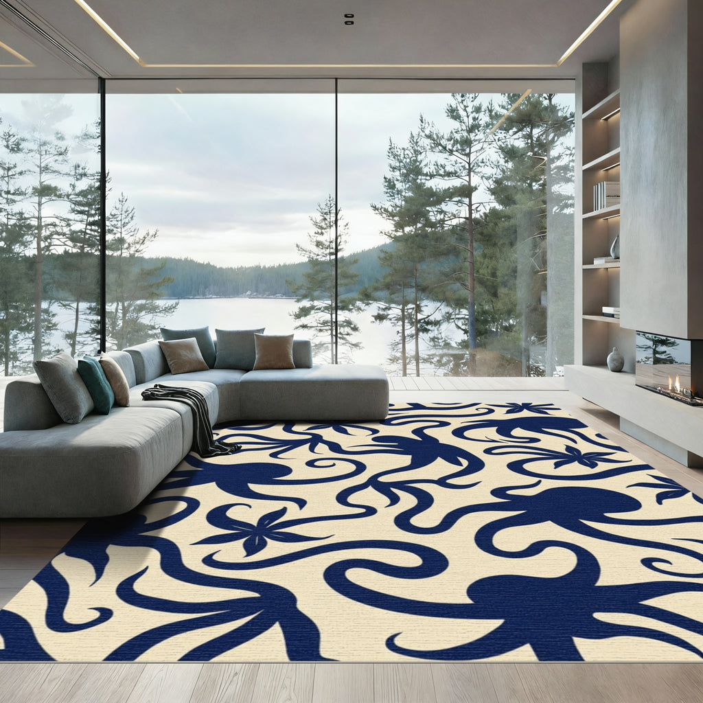 Navy Octopus Tentacle Swirl Rug