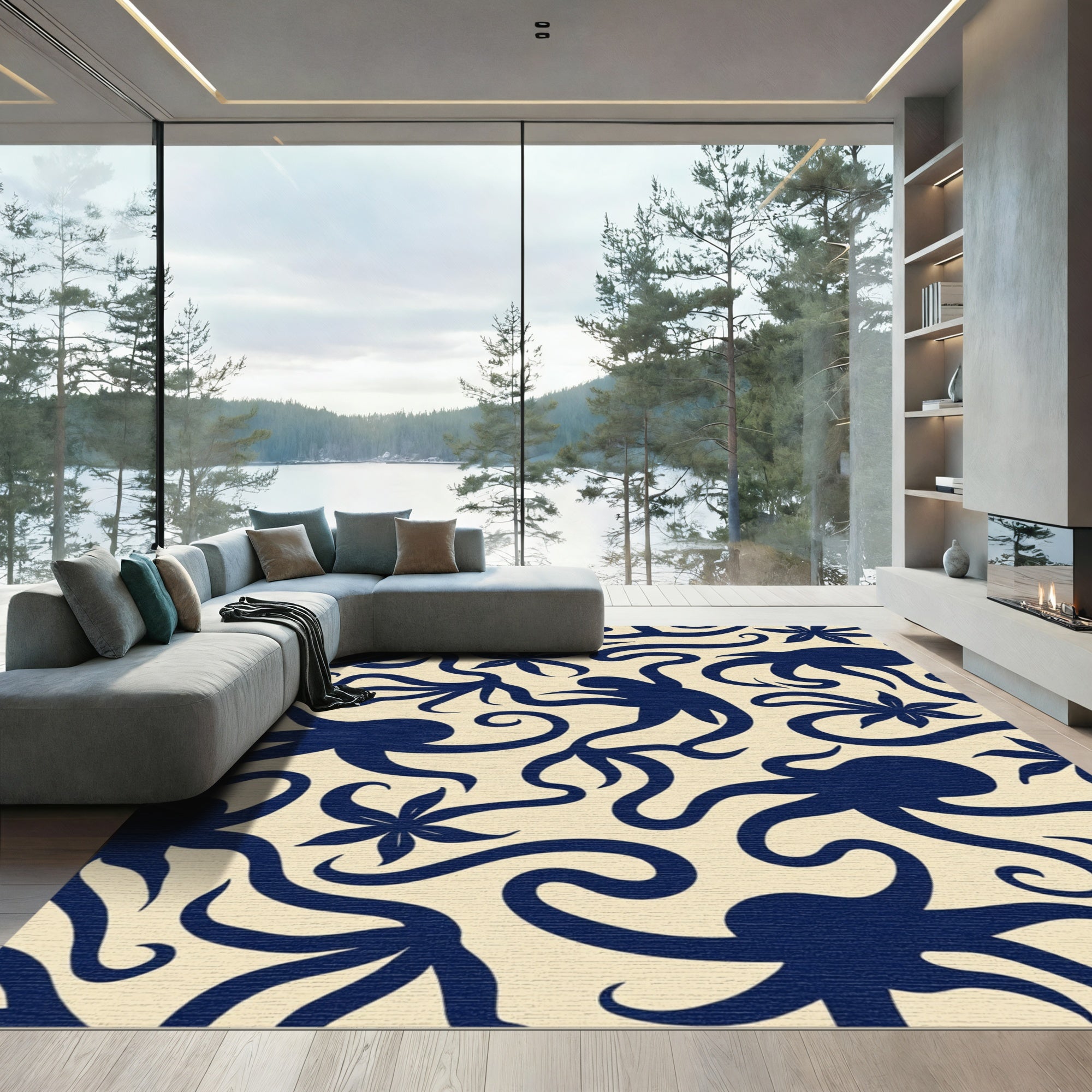 Navy Octopus Tentacle Swirl Rug
