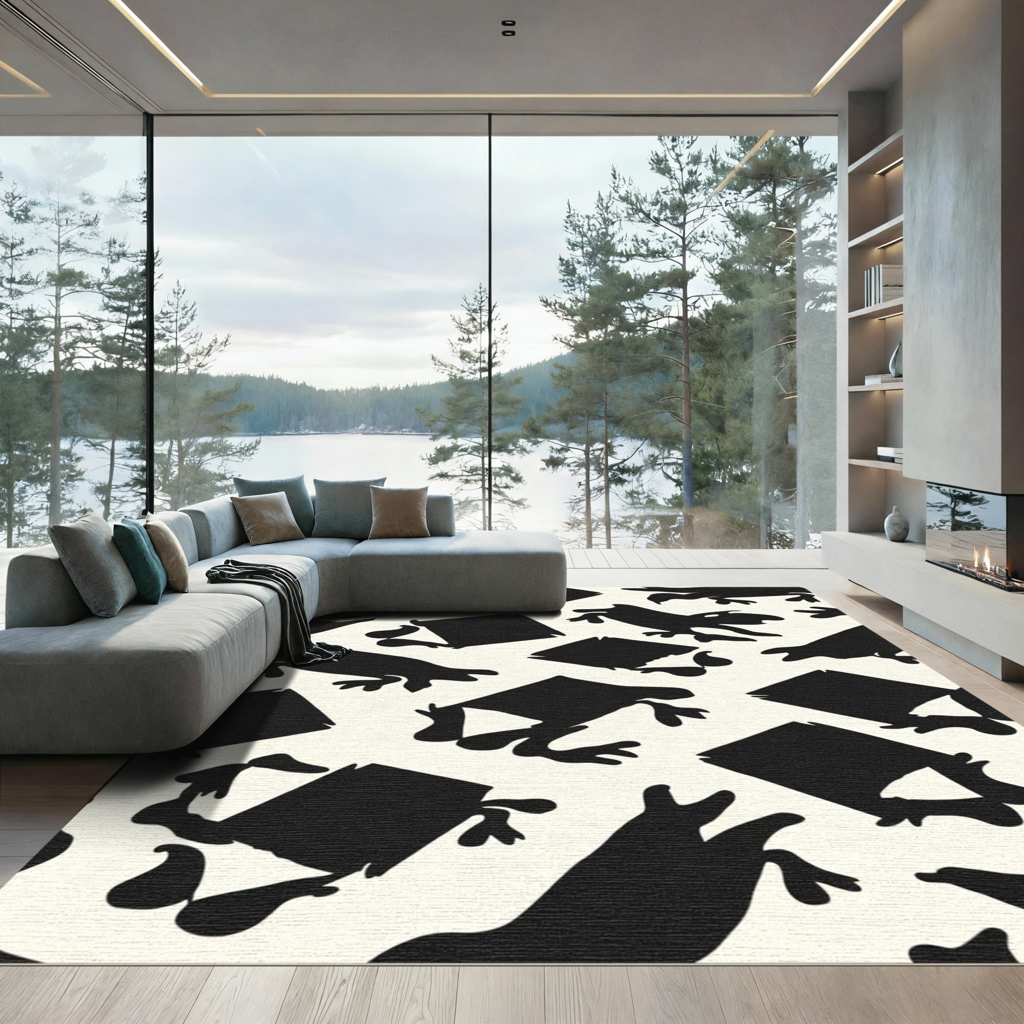 Black White Abstract Frogs Composition Rug