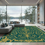Emerald Gold Ornate Floral Scroll Rug