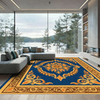 Royal Blue Golden Medallion Sun Rug
