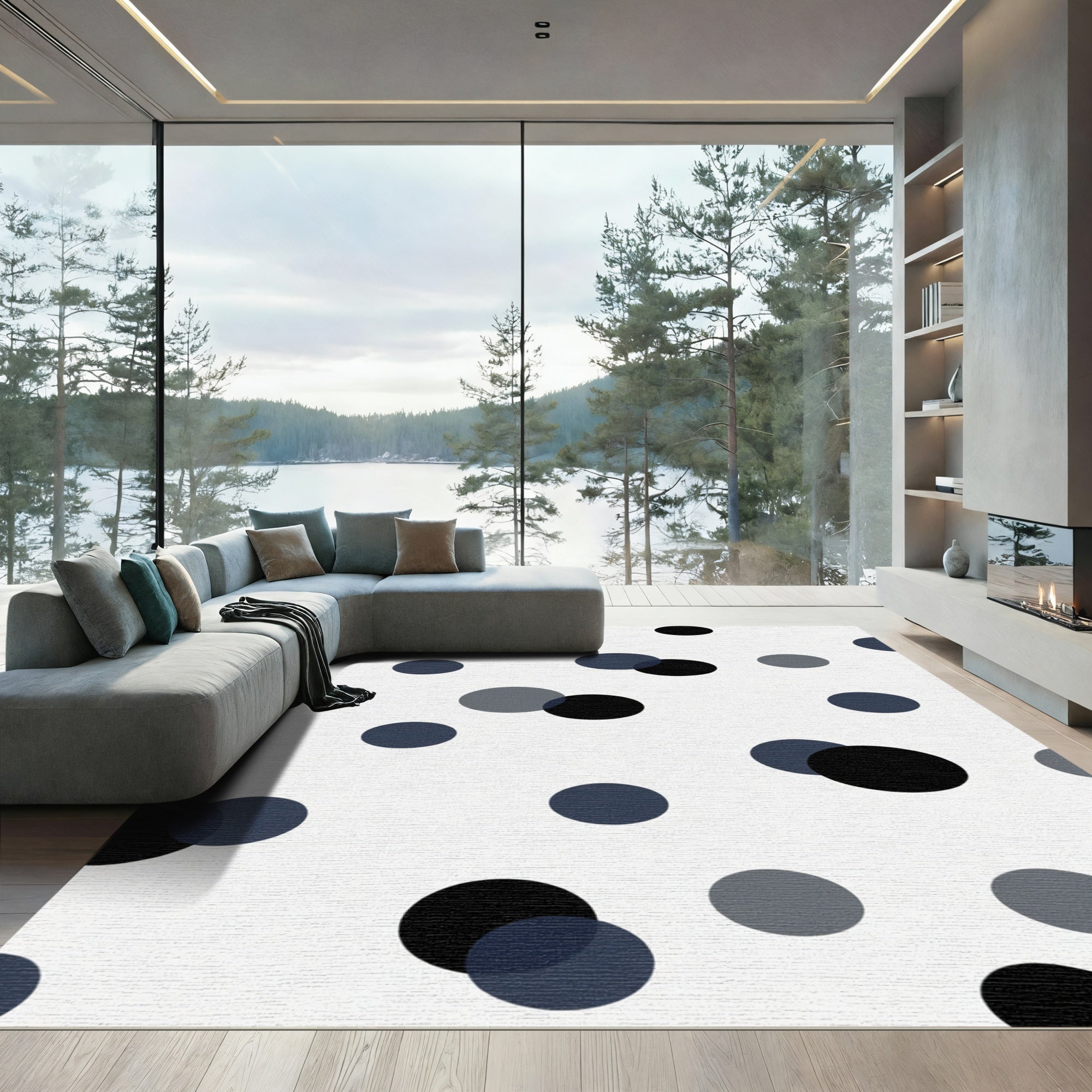 Scattered Circles Navy Gray Black Rug
