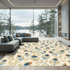 Golden Blue Feathered Branch Array Rug