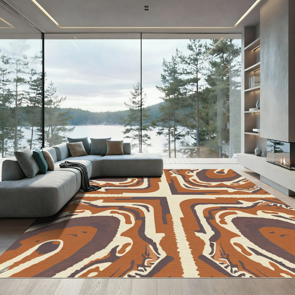 Terracotta Cream Abstract Banded Art Rug