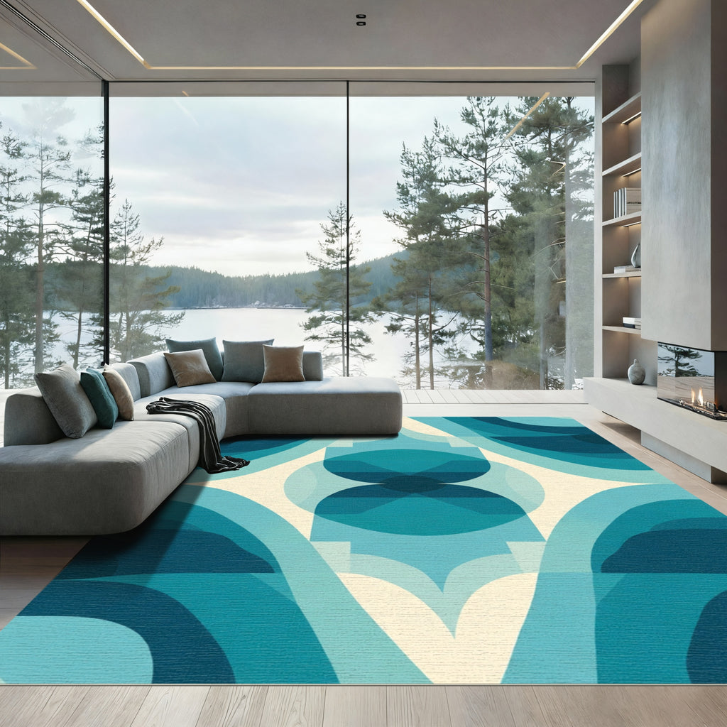 Art Deco Teal Archway Waves Rug