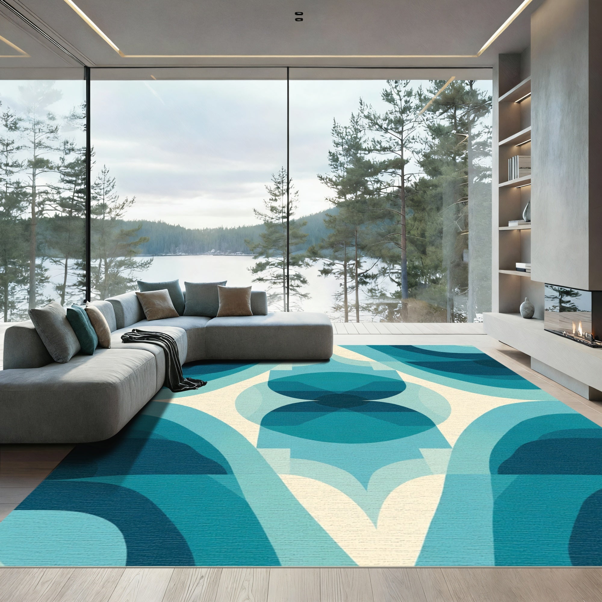 Art Deco Teal Archway Waves Rug