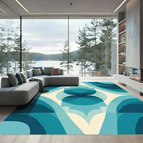 Art Deco Teal Archway Waves Rug