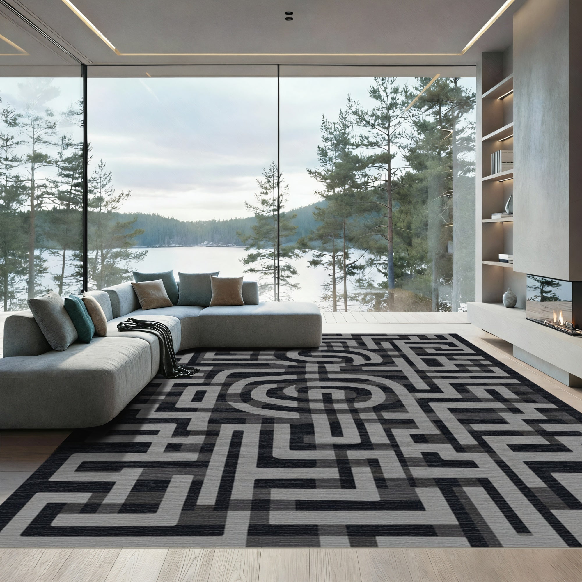 Gray Mazeabyrinth Swirl Rug