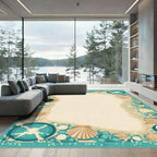 Coastal Seashell Mosaic Border Rug