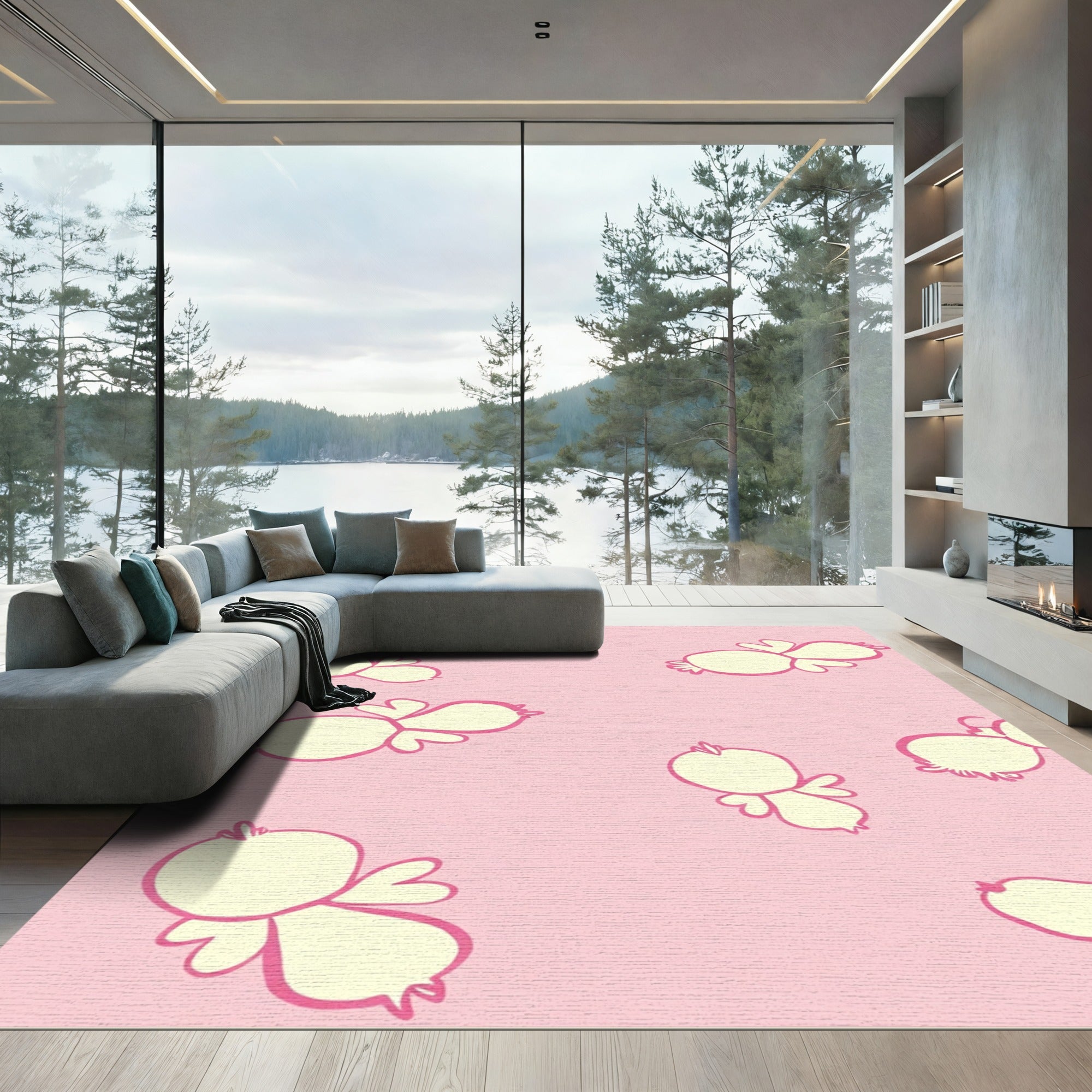 Sweet Yellow Bird Pink Scatter Rug
