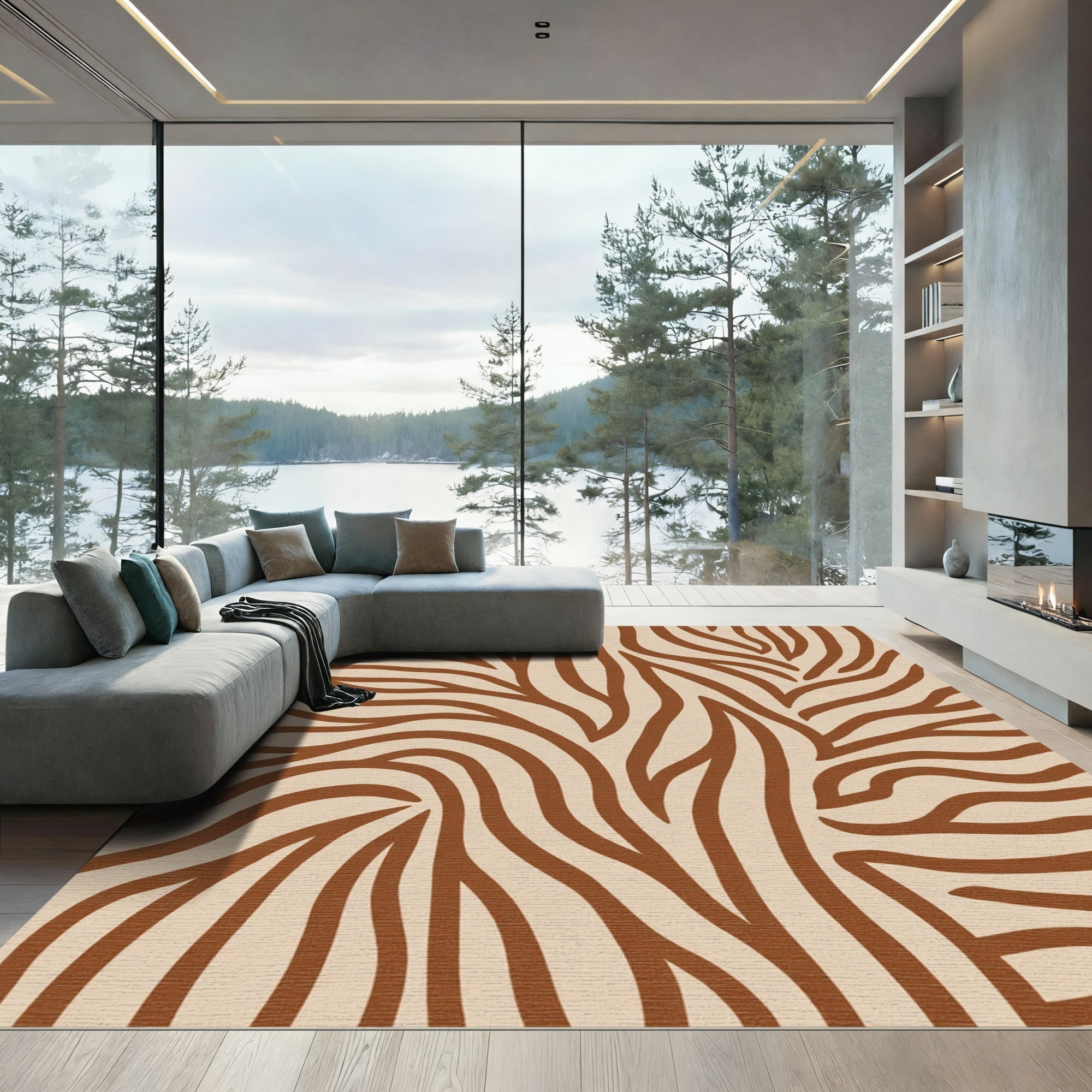 Earthy Tone Abstract Zebra Stripes Rug