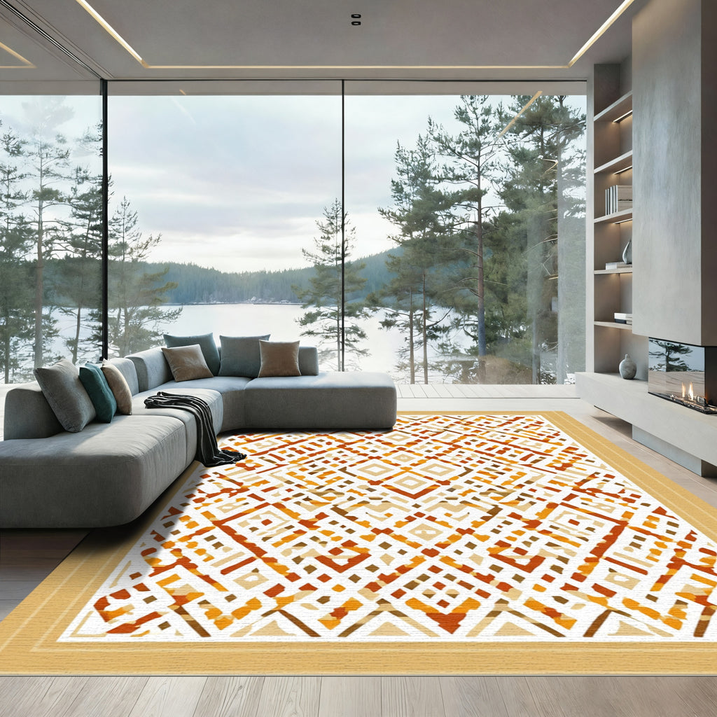 Earthy Terracotta Diamond Lattice Rug