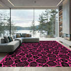 Bold Pink Blooming Flower Field Rug