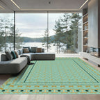 Teal Gold Geometric Arch Border Rug