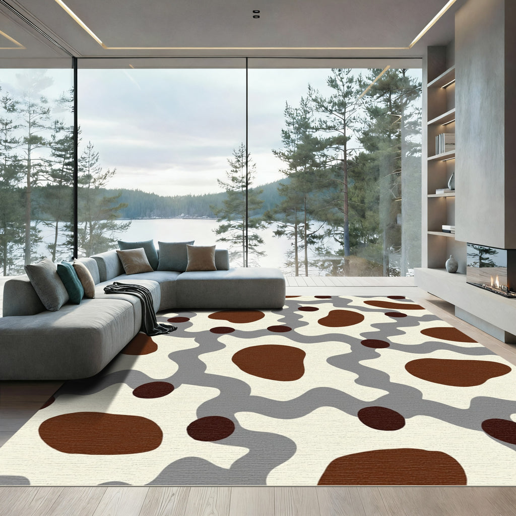 Cream Brown Polka Dot Wave Rug