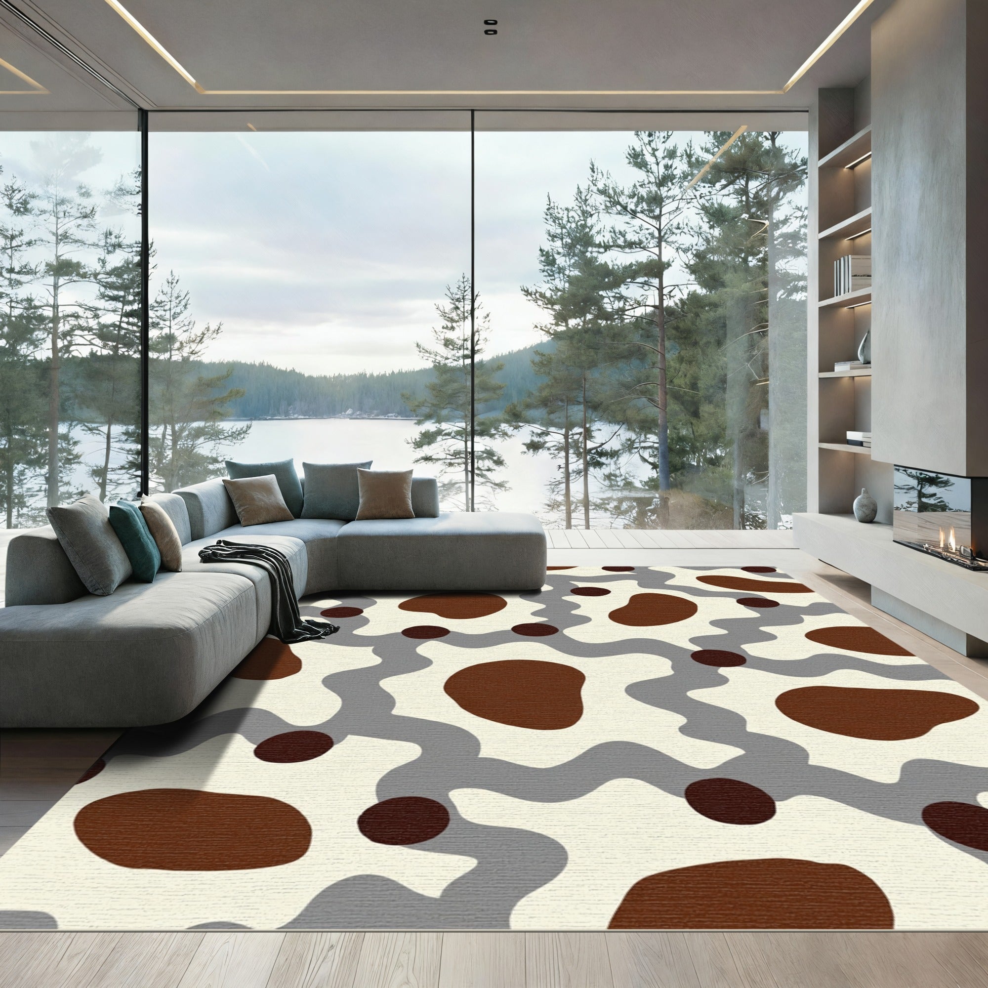 Cream Brown Polka Dot Wave Rug
