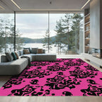 Pink Black Abstract Ink Swirl Rug