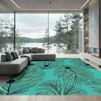 Teal Feathered Fern Organic Flow Rug