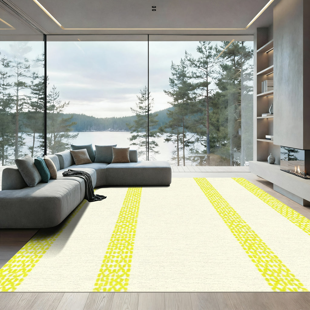 Lemon Yellow Textured Stripe Rug