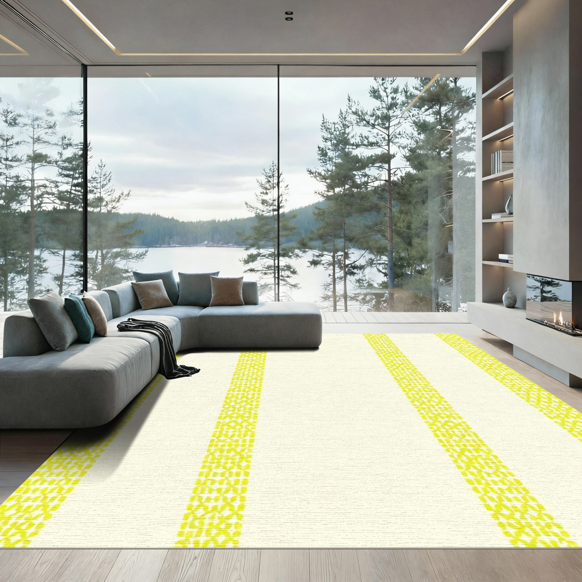 Lemon Yellow Textured Stripe Rug