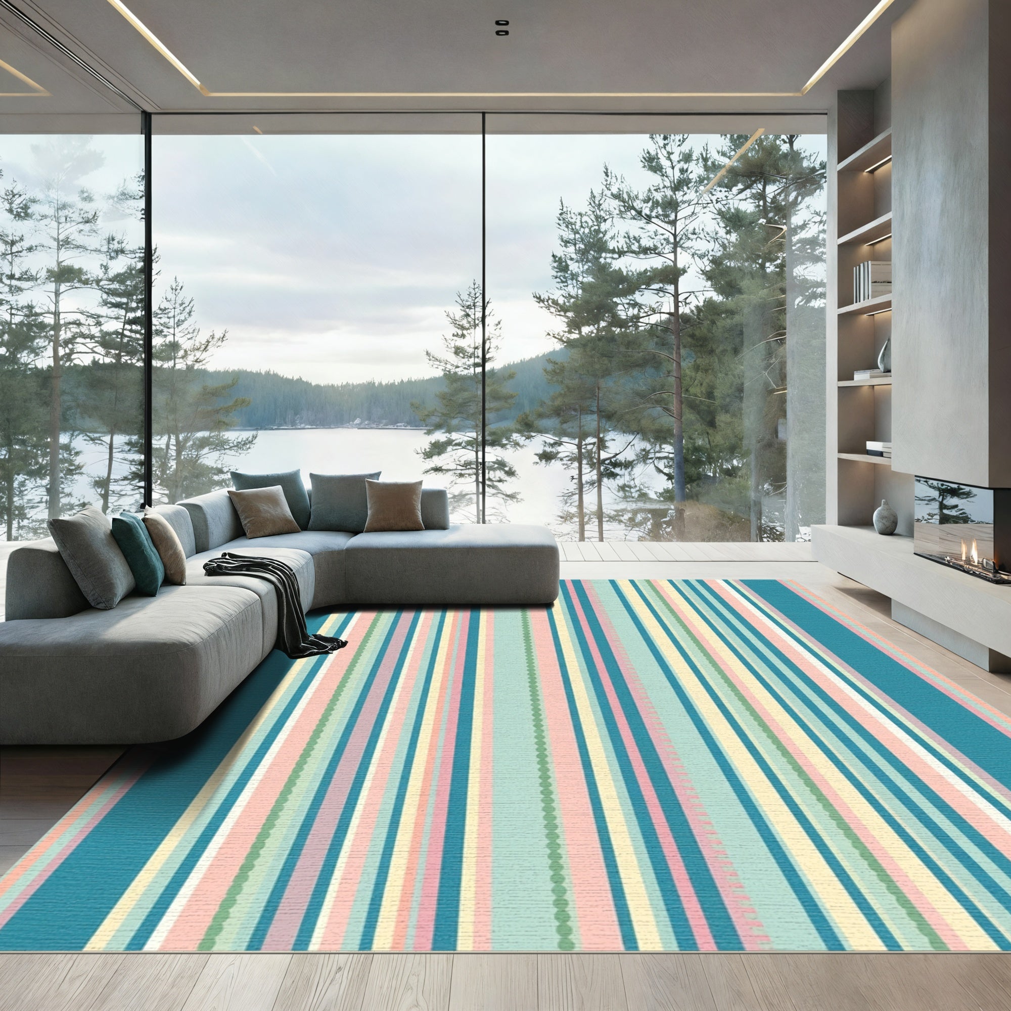 Pastel Stripe Vertical Color Block Rug