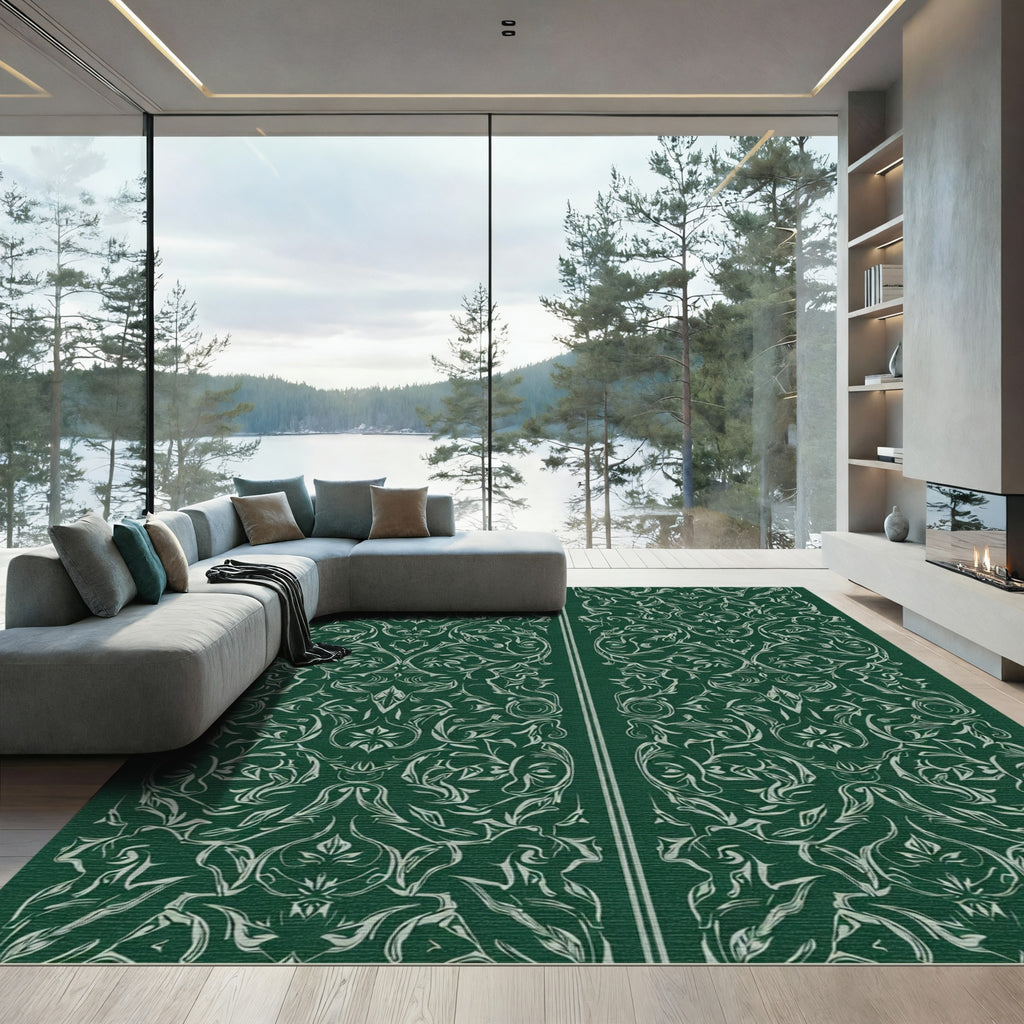 Forest Green Light Filigree Scroll Rug